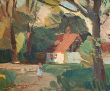 Load image into Gallery viewer, 'Figure Walking in Landscape with House and Trees' by Hans Rosenquist