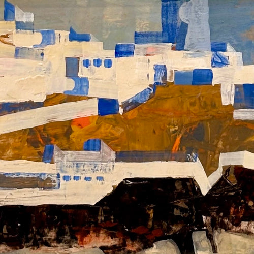 'Abstract Mediterranean Coastal City' by Hans Fritzdorf - ON SALE was $765 now $620 - 10thANNIVERSARYSALE