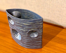 Load image into Gallery viewer, Blue grey three hole modernist Japanese Ikebana vessel
