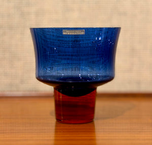 Blue and red glass footed bowl by Bo Borgström for Åseda Glasbruk