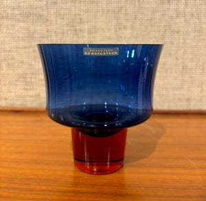 Blue and red glass footed bowl by Bo Borgström for Åseda Glasbruk