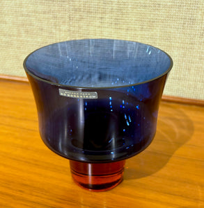 Blue and red glass footed bowl by Bo Borgström for Åseda Glasbruk