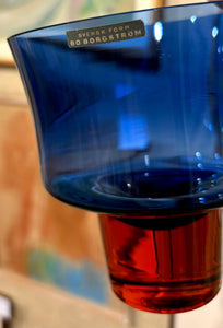 Blue and red glass footed bowl by Bo Borgström for Åseda Glasbruk