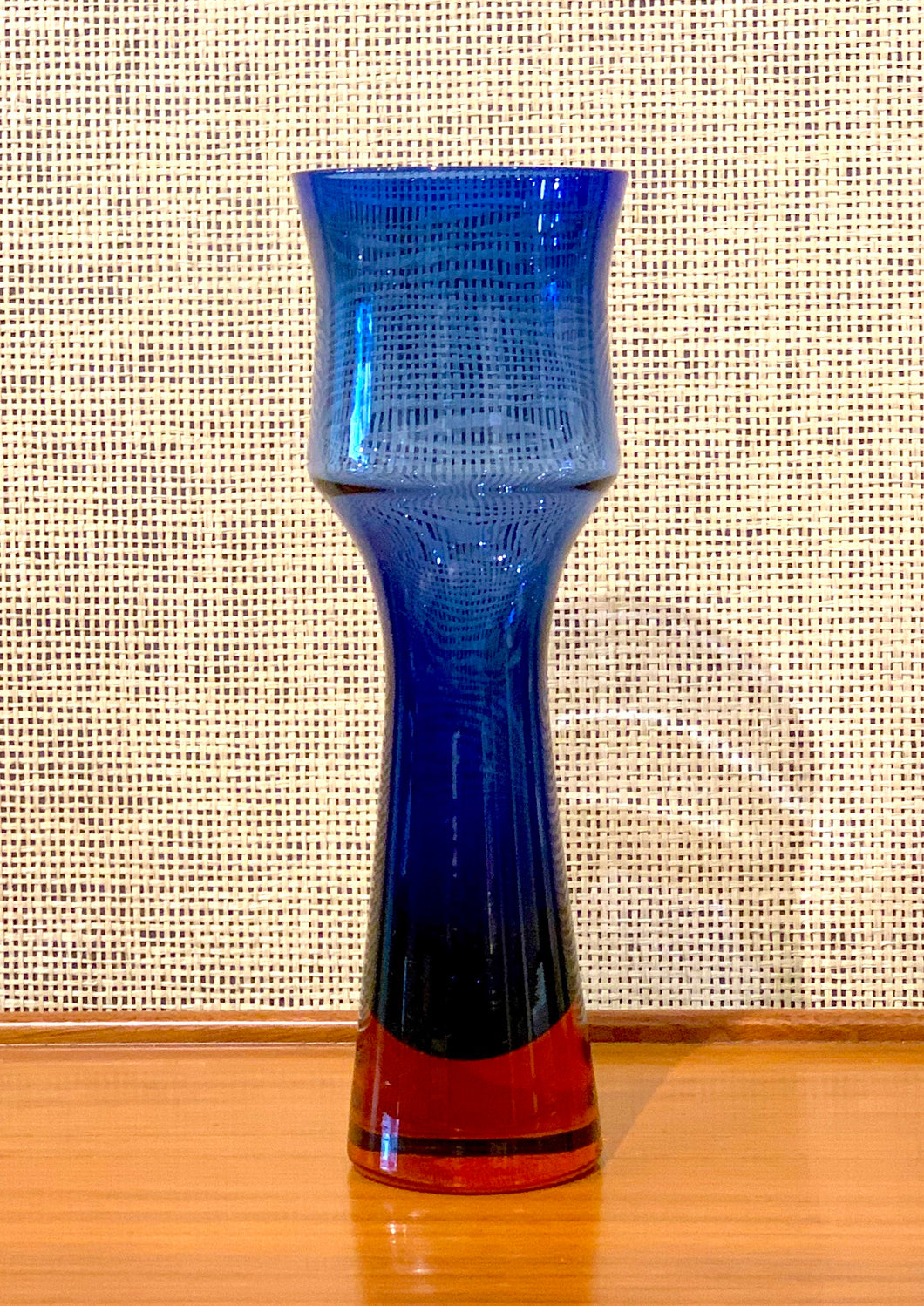 Blue and red glass vase by Bo Borgström for Åseda Glasbruk