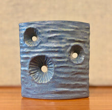 Load image into Gallery viewer, Blue grey three hole modernist Japanese Ikebana vessel
