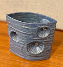 Load image into Gallery viewer, Blue grey three hole modernist Japanese Ikebana vessel
