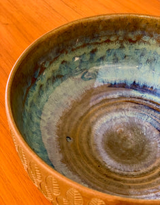 Ceramic bowl with repeat leaf motif by Michael Andersen for Bornholm