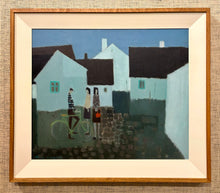 Load image into Gallery viewer, 'Village Scene with Three Figures and Bicycle' by Fabian Lundqvist