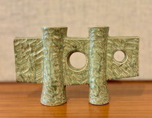 Load image into Gallery viewer, Modernist green Japanese Ikebana vessel with double circular openings