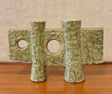 Load image into Gallery viewer, Modernist green Japanese Ikebana vessel with double circular openings