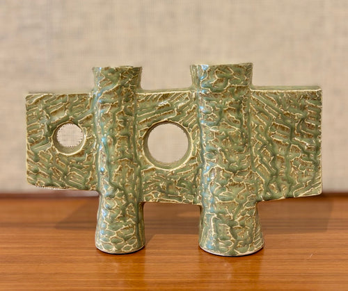 Modernist green Japanese Ikebana vessel with double circular openings