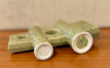 Load image into Gallery viewer, Modernist green Japanese Ikebana vessel with double circular openings