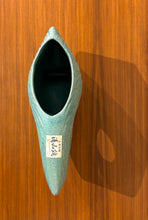 Load image into Gallery viewer, Modernist Japanese Ikebana vessel in light green teal glaze with offset circular opening