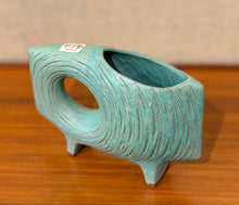 Load image into Gallery viewer, Modernist Japanese Ikebana vessel in light green teal glaze with offset circular opening