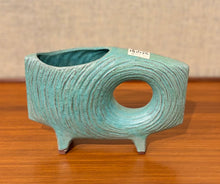 Load image into Gallery viewer, Modernist Japanese Ikebana vessel in light green teal glaze with offset circular opening