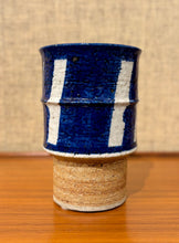 Load image into Gallery viewer, Vase with vertical blue motif and partial unglazed section by Inger Persson for Rörstrand