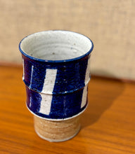 Load image into Gallery viewer, Vase with vertical blue motif and partial unglazed section by Inger Persson for Rörstrand