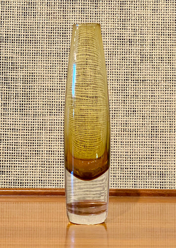 Mustard yellow glass vase by Bo Borgström for Åseda Glasbruk