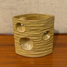 Load image into Gallery viewer, Mustard three hole modernist Japanese Ikebana vessel