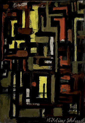 'Small Abstract Composition in Olive, Black, Yellow and Red' by Hilding Eklund