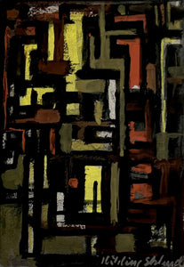 'Small Abstract Composition in Olive, Black, Yellow and Red' by Hilding Eklund