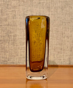 Sommerso glass block vase by Vicke Lindstrand for Kosta, Sweden