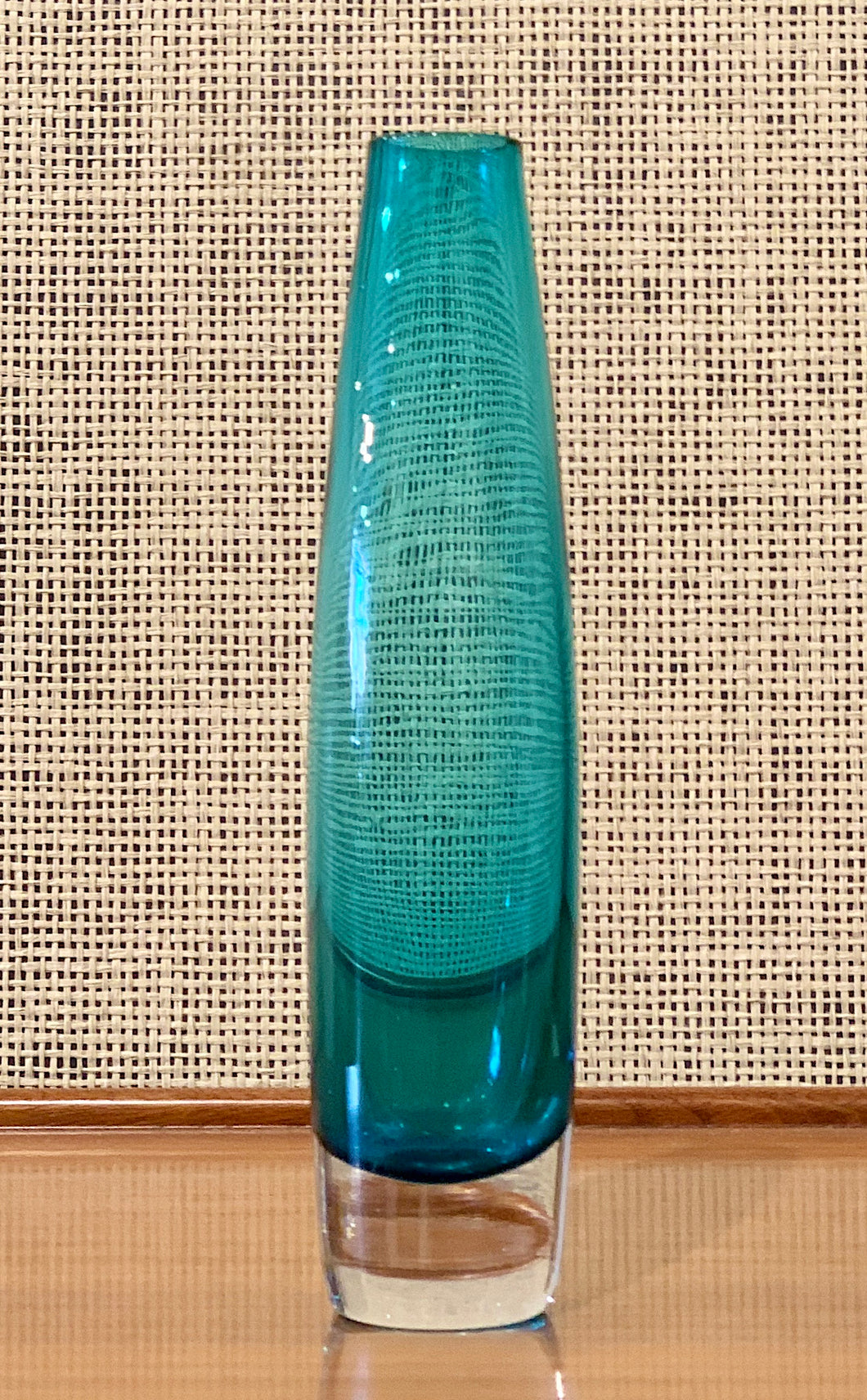 Turquoise glass vase by Bo Borgström for Åseda Glasbruk