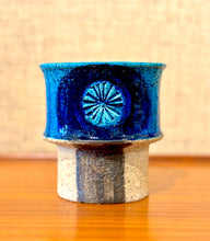 Load image into Gallery viewer, Vase in turquoise and cobalt blue with circular motif by Inger Persson for Rörstrand