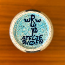 Load image into Gallery viewer, Vase in turquoise and cobalt blue with circular motif by Inger Persson for Rörstrand