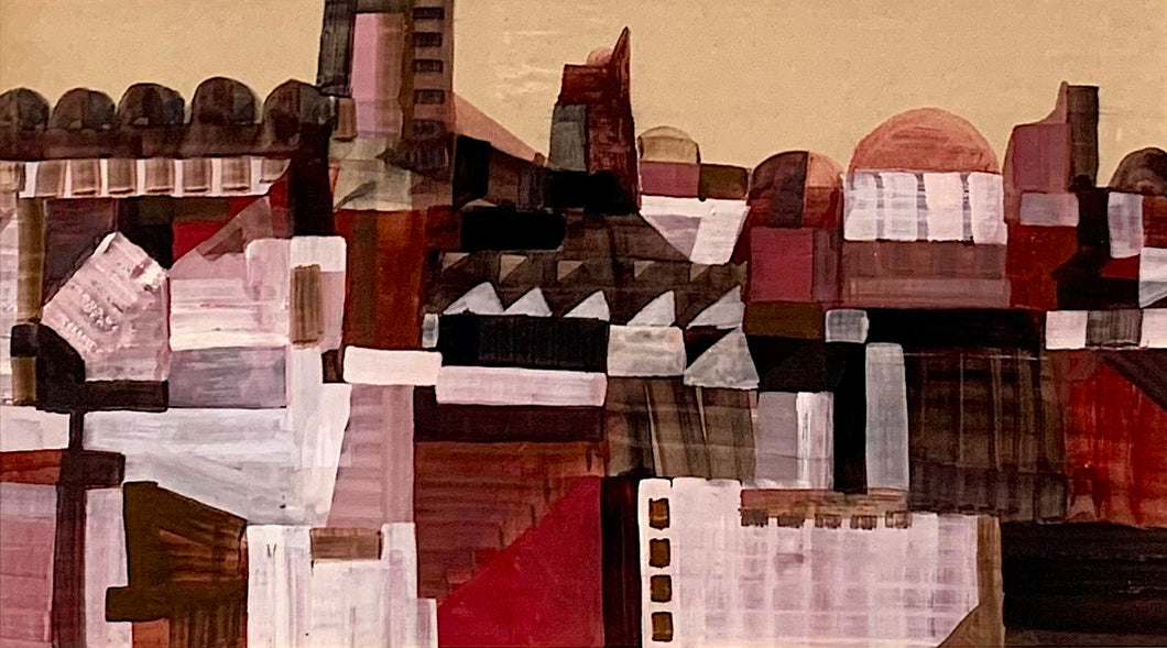 'Abstract Cityscape in Pink and Red' by Hans Fritzdorf