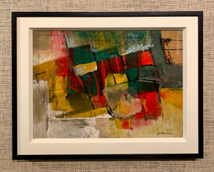 'Abstract Composition in Green, Red and Mustard' by Gunnar Johnsson