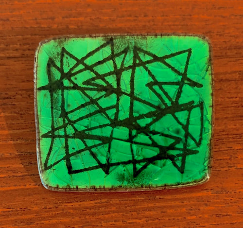 Abstract green glazed ceramic brooch by Alice Lund, Denmark