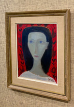 Load image into Gallery viewer, &#39;Black Haired Woman on Red Background&#39; by Stig Lindberg