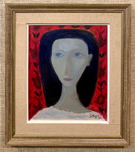 Load image into Gallery viewer, &#39;Black Haired Woman on Red Background&#39; by Stig Lindberg