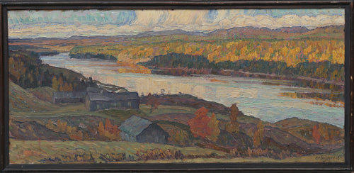 'Autumn Landscape with River and Houses' by Carl Magnus Lindqvist