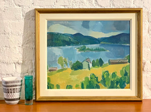 'Nordingrå Landscape with Houses Overlooking Vågsfjärden Lake' by Götrik Örtenholm