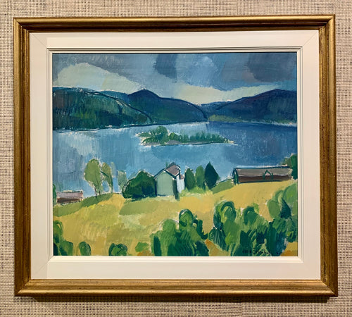 'Nordingrå Landscape with Houses Overlooking Vågsfjärden Lake' by Götrik Örtenholm