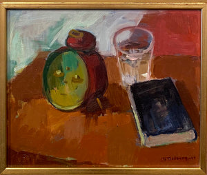 'Still Life - Bedside Table with Clock, Glass and Book' by Ib Tollberg